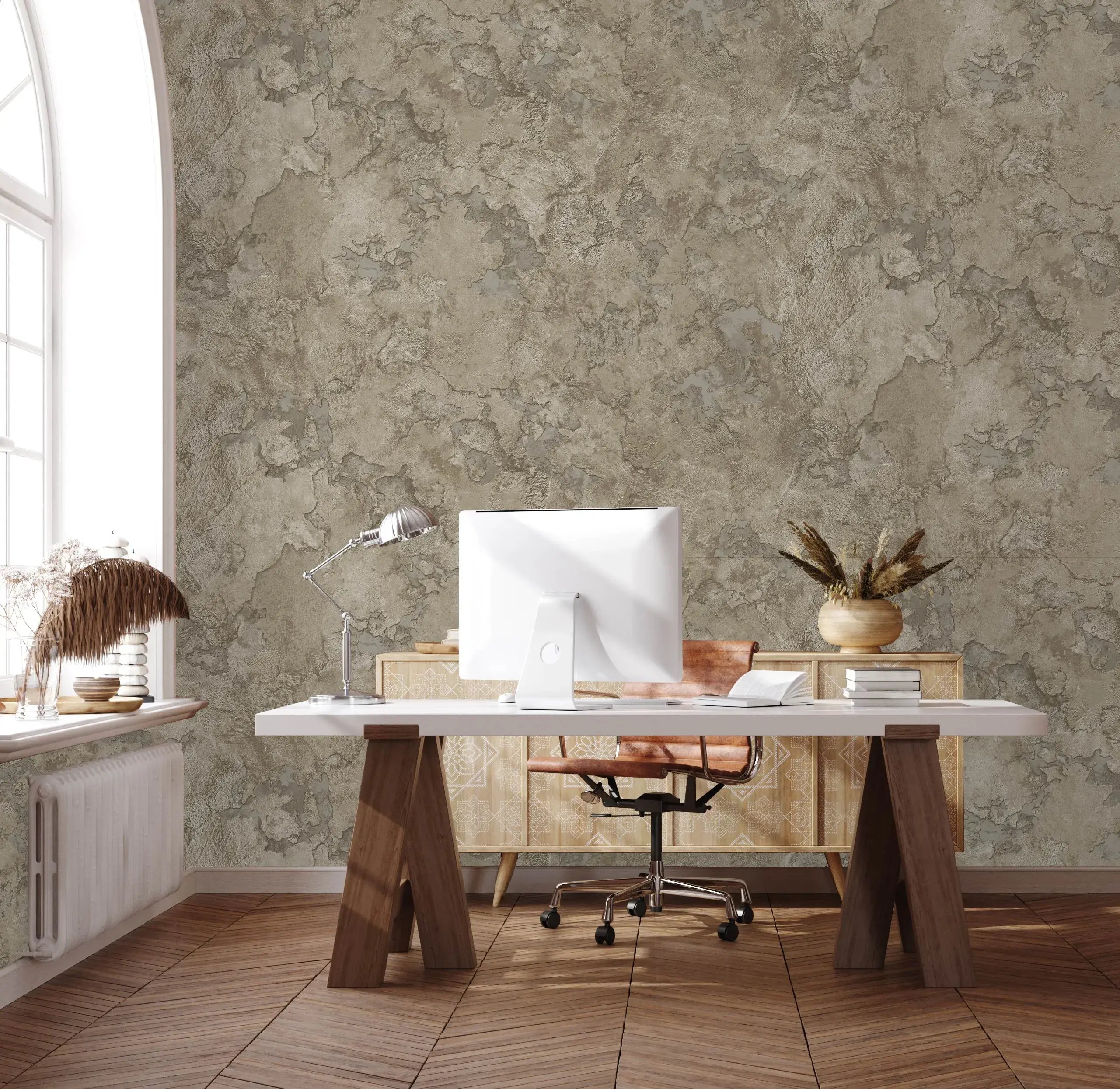 Gray Embossed Wallpaper – Natural Glittering (24109-3)